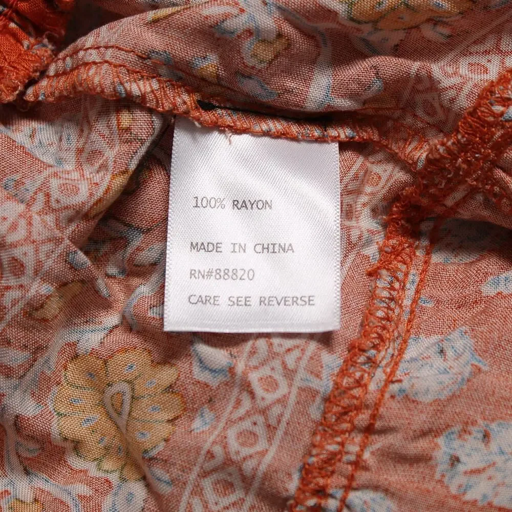 Nicole Miller Mini Skirt Orange Yellow Floral Ruffle Boho Cottagecore Chic Sze S